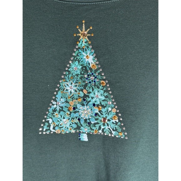 Croft and Barrow Women MED Hunter Green Holiday Bling Christmas Tree  T-Shirt. - Picture 4 of 6